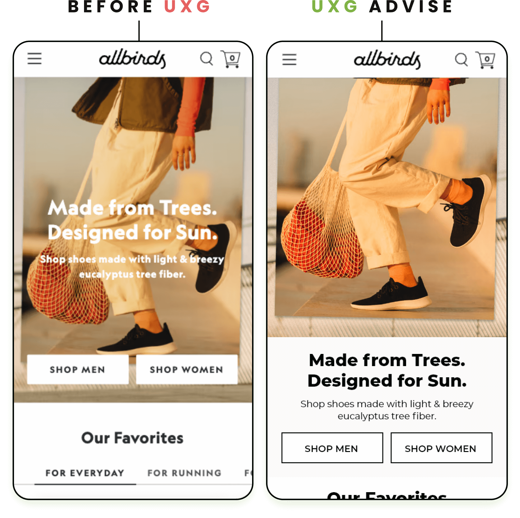 CRO Before and After UX Growth - Allbirds