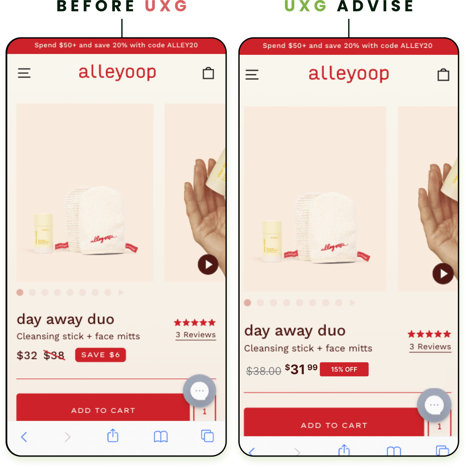 CRO Before and After UX Growth - Alleyoop