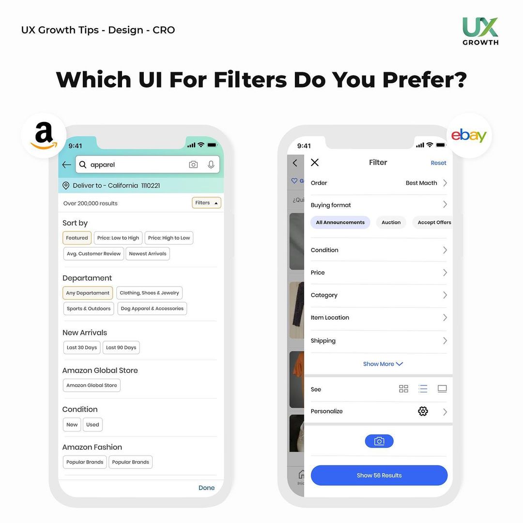 Who has better UI for product filters: Amazon or Ebay - A Comparison